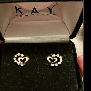 Preowned Kay Jewelers 10k Rose Gold and Diamond Accent Heart Stud Earrings